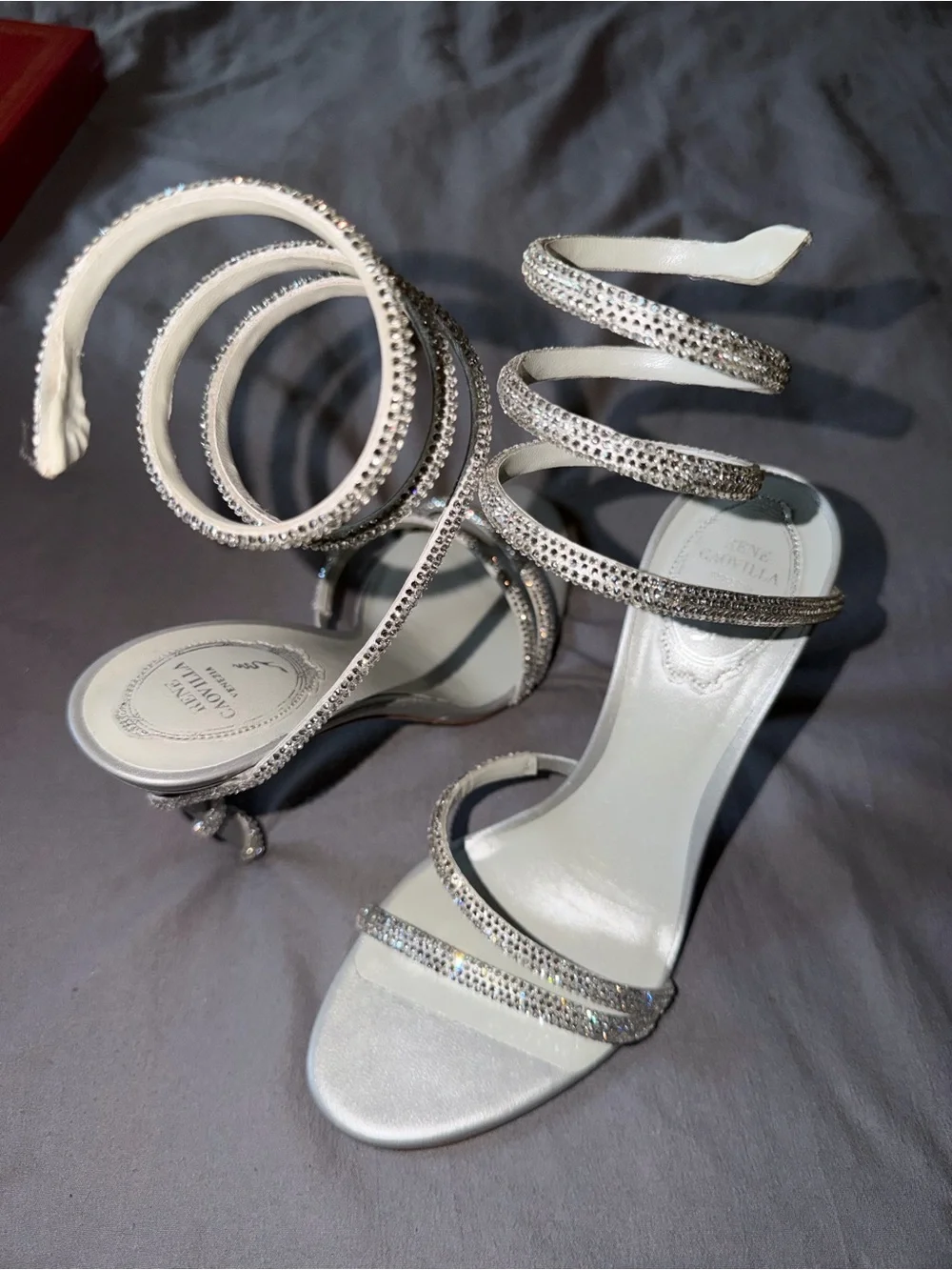 Rene Caovilla Women's Silver Margot Embellished Sandals Size 37